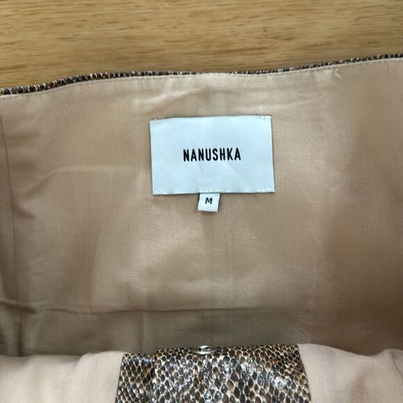 Nanushka Women's Aarohi Brown Snakeskin Midi Skirt Sz Medium Button Snaps Animal - Picture 9 of 12